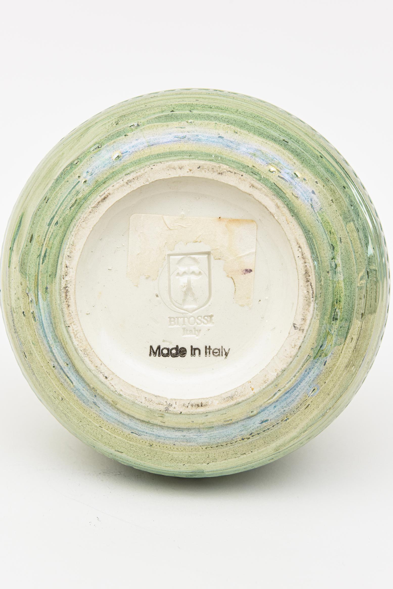 Mid-20th Century Vintage Rare Hallmarked Bitossi Iridescent Incised Ceramic Vessel  For Sale