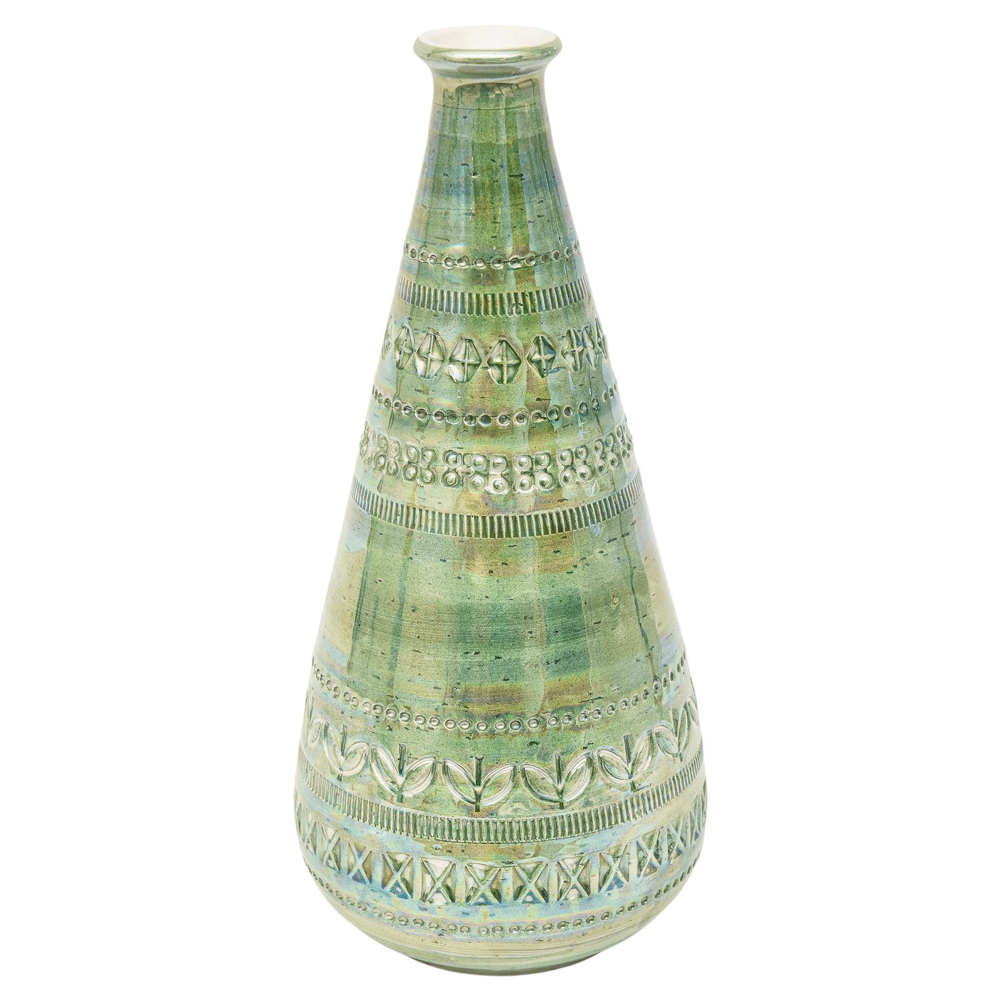 Vintage Rare Hallmarked Bitossi Iridescent Incised Ceramic Vessel  For Sale