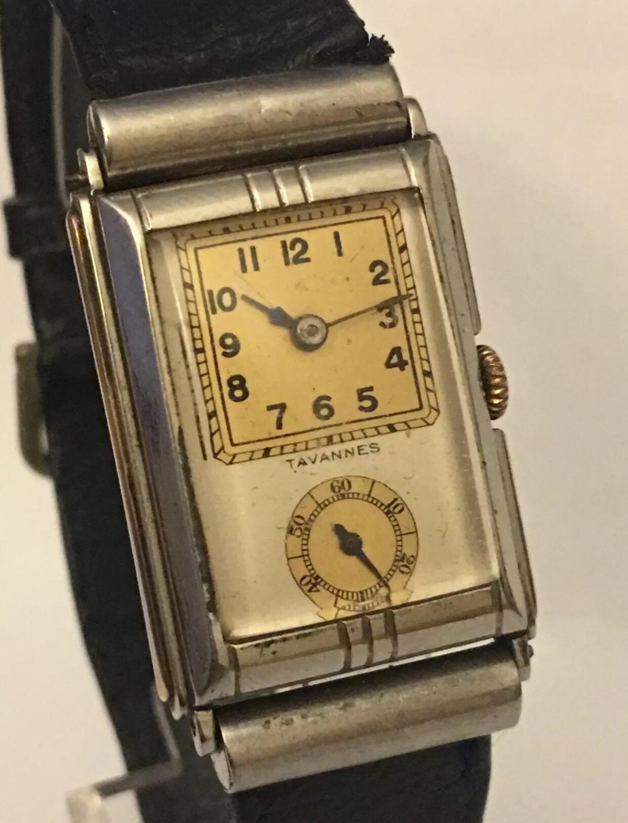 Rare Vintage Hand-winding Tavannes Wristwatch.

This watch is working and ticking well. The strap is worn. The case has some visible tarnished as shown.
