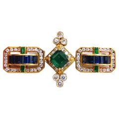 Vintage Rare Handmade Emerald Sapphire Diamond Pin 18kt*