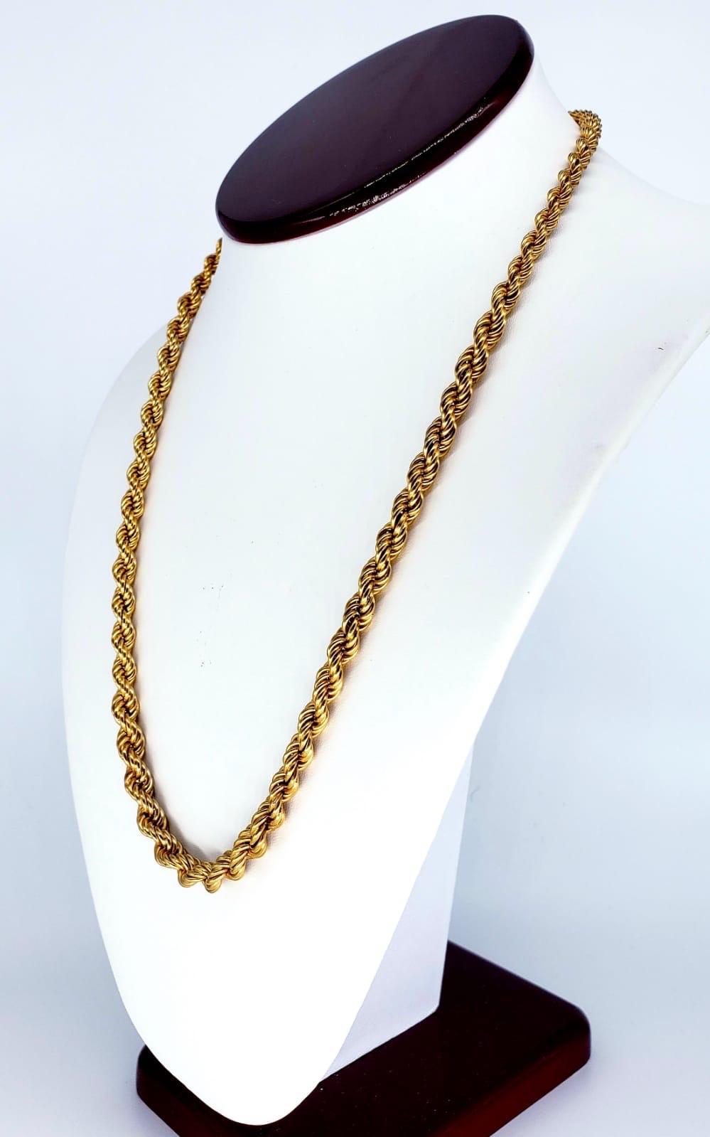 Vintage Heavy Rope Chain Link 14k Gold 22 Inches. This necklace is very “rare” and the reason is because the width starts at 4.60mm and going down the width is larger making the chain very heavy and a bigger size of 6.5mm. The necklace weights 58.6