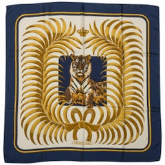 SELTENer Hermès Marineblauer Seiden-Tiger-Schal