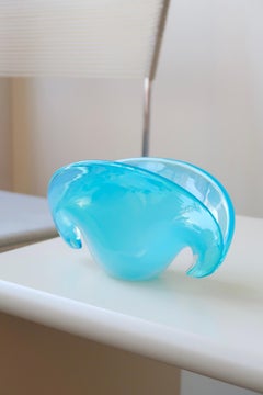 Vintage Rare Italian Murano 1970s Shell Clam Bowl Aqua Turquoise Blue Opal Glass