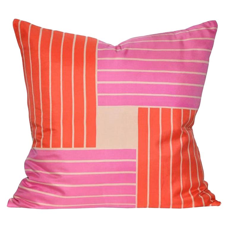 Vintage Rare Jacqmar Pink Red Pop Art Silk Fabric and Irish Linen Cushion Pillow For Sale