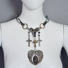 Vintage Rare JEAN PAUL GAULTIER Crucifix Scapular Angel Wings Buffalo Necklace