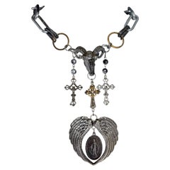 Vintage Rare JEAN PAUL GAULTIER Crucifix Scapular Angel Wings Buffalo Necklace
