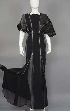 Vintage Rare JEAN PAUL GAULTIER Multi Zipper Black Long Dress Gown
