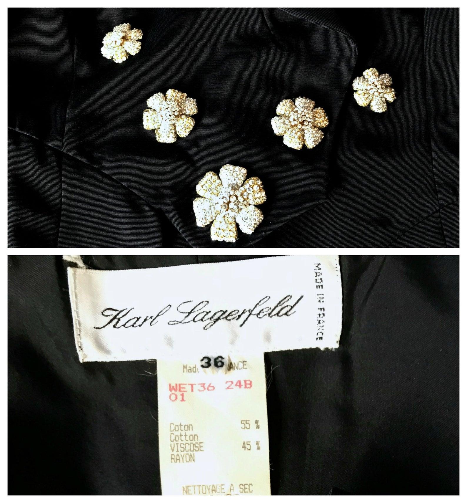 Vintage RARE KARL LAGERFELD Flower Jewelled Dress Coat Tailcoat Jacket 2