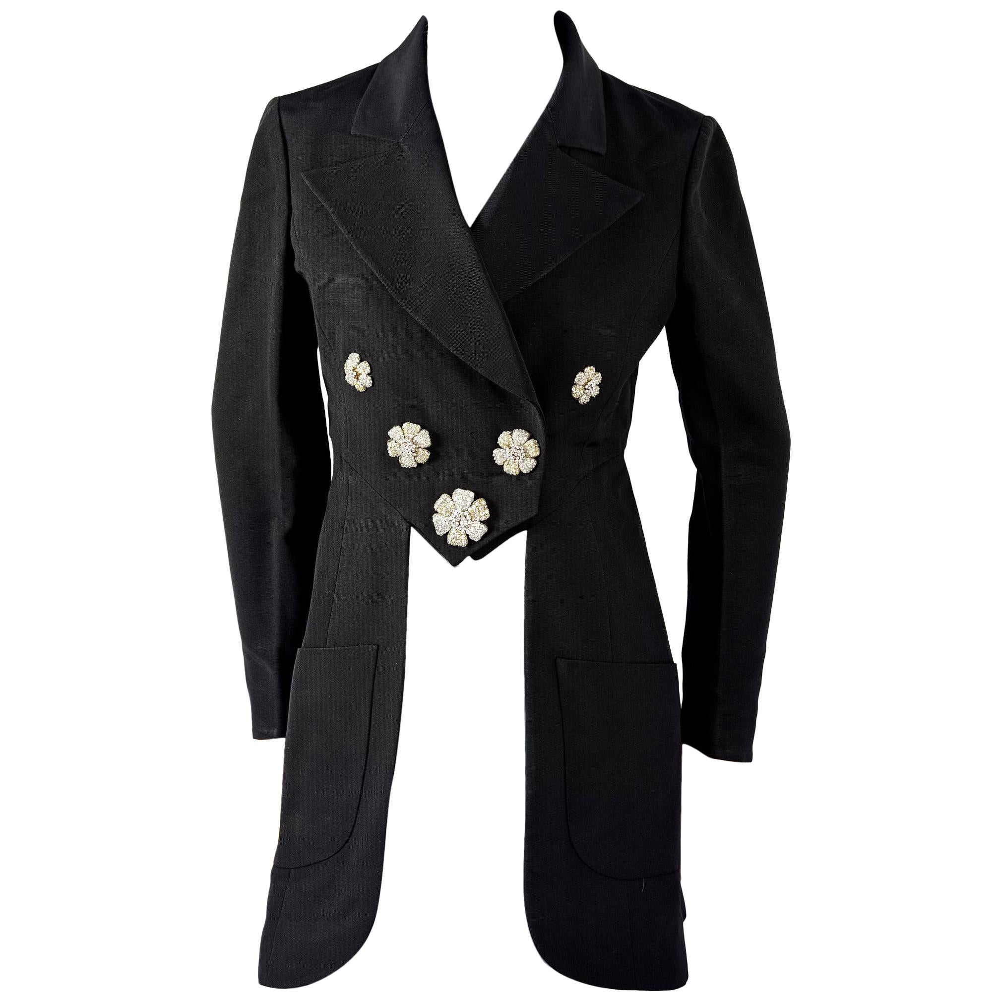 Vintage RARE KARL LAGERFELD Flower Jewelled Dress Coat Tailcoat Jacket