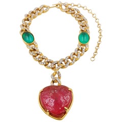 Vintage Rare Kenneth Jay Lane Heart Pendant Necklace