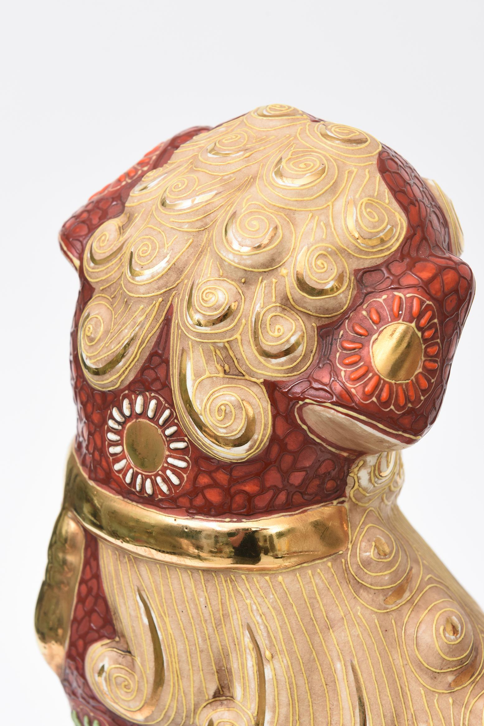 Vintage Rare Kutani Japan Hand Painted Porcelain, 22 Karat Gold Foo Dogs MCM im Angebot 4
