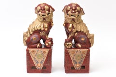 Vintage Rare Kutani Japon Porcelaine peinte à la main, 22 Carat Gold Foo Dogs MCM