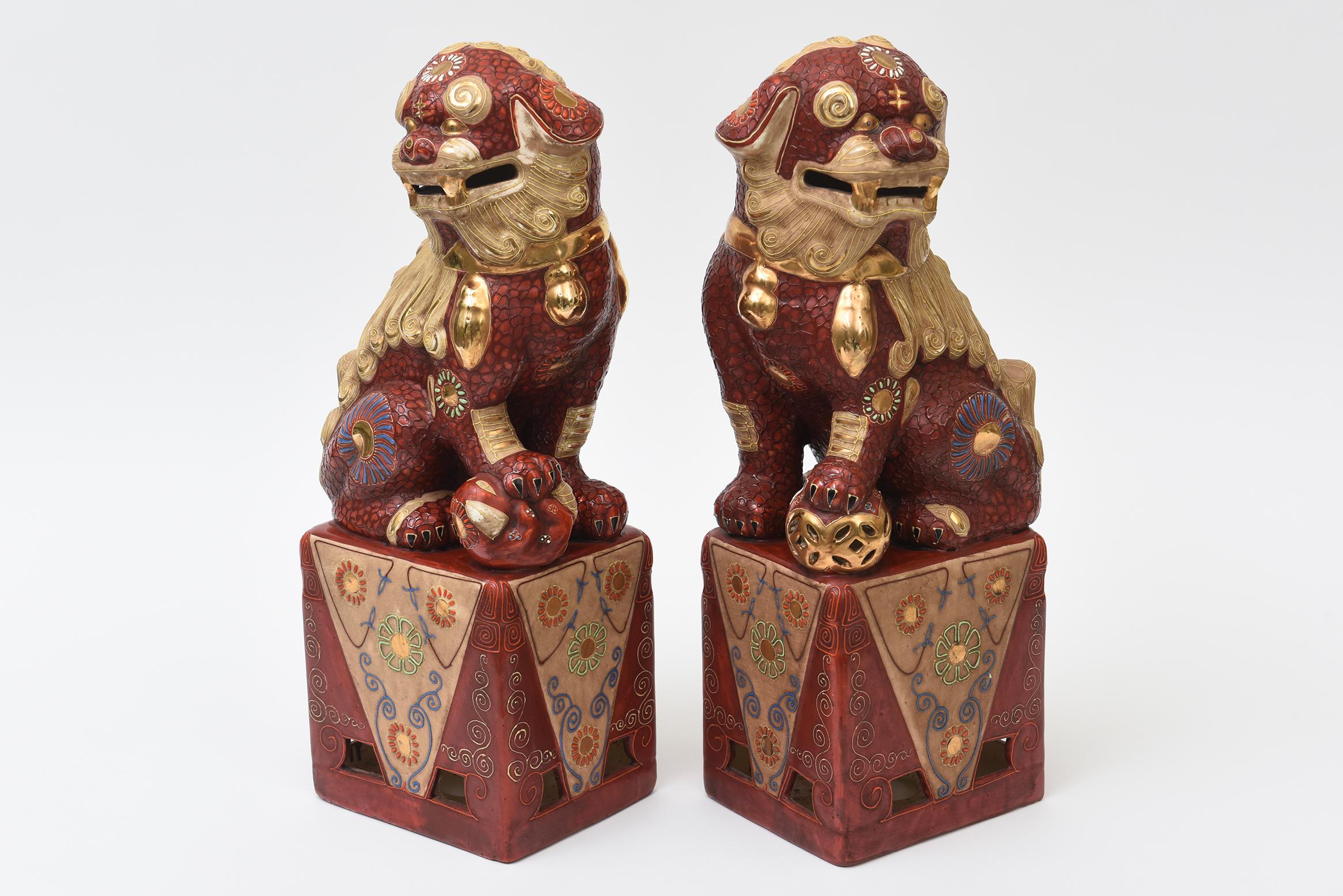 Vintage Rare Kutani Japan Hand Painted Porcelain, 22 Karat Gold Foo Dogs MCM (Moderne der Mitte des Jahrhunderts) im Angebot