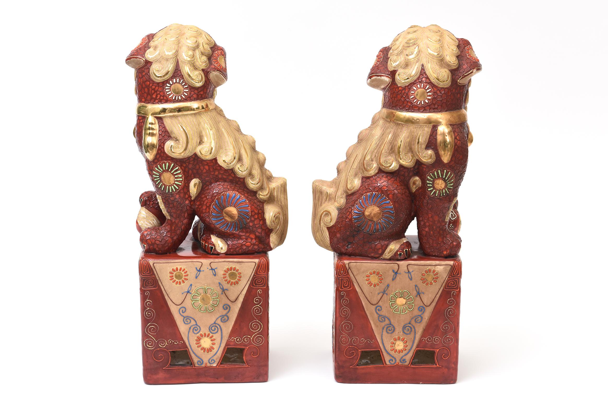 Vintage Rare Kutani Japan Hand Painted Porcelain, 22 Karat Gold Foo Dogs MCM (Japanisch) im Angebot