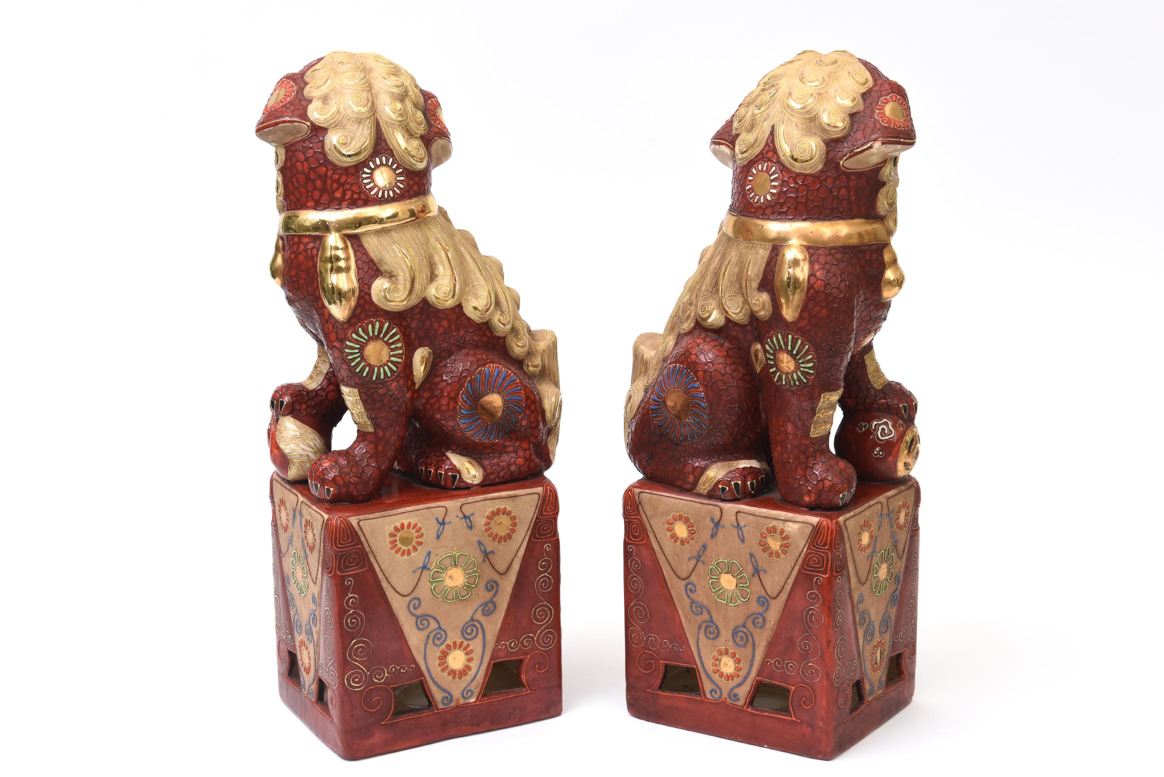 Vintage Rare Kutani Japan Hand Painted Porcelain, 22 Karat Gold Foo Dogs MCM im Zustand „Gut“ im Angebot in North Miami, FL