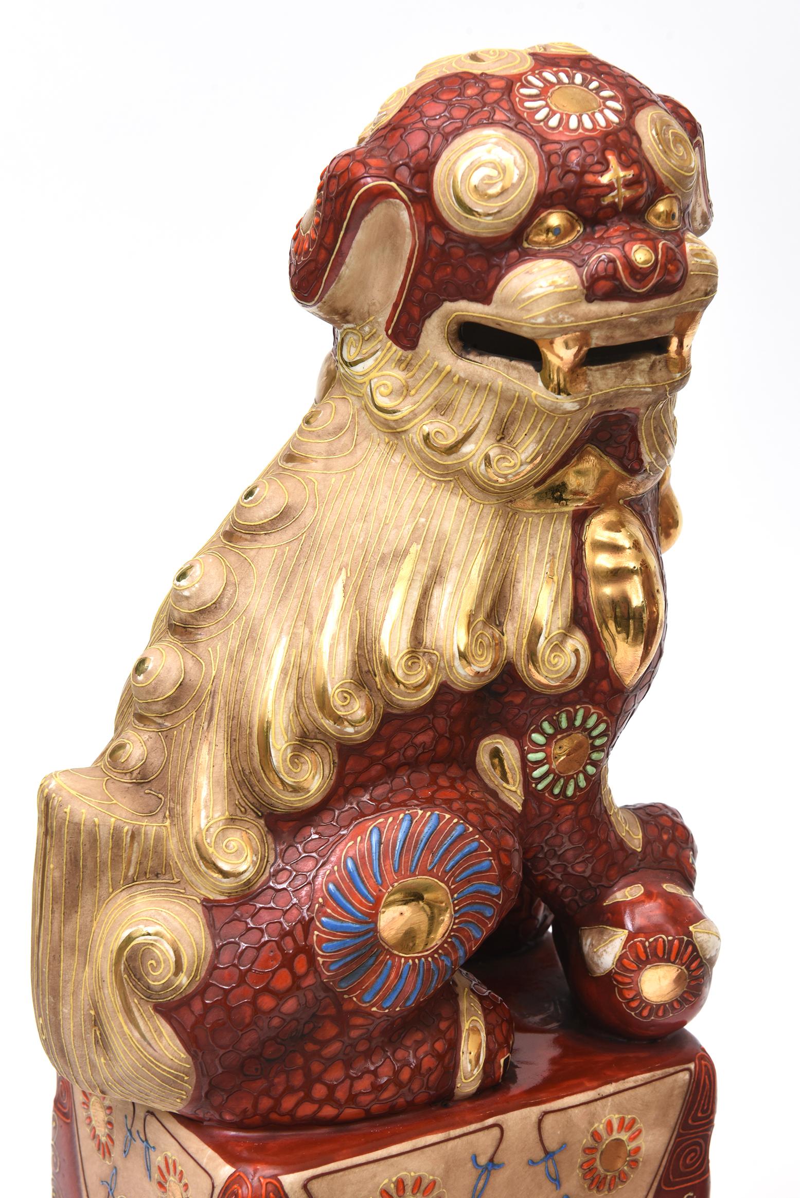 Vintage Rare Kutani Japan Hand Painted Porcelain, 22 Karat Gold Foo Dogs MCM im Angebot 2