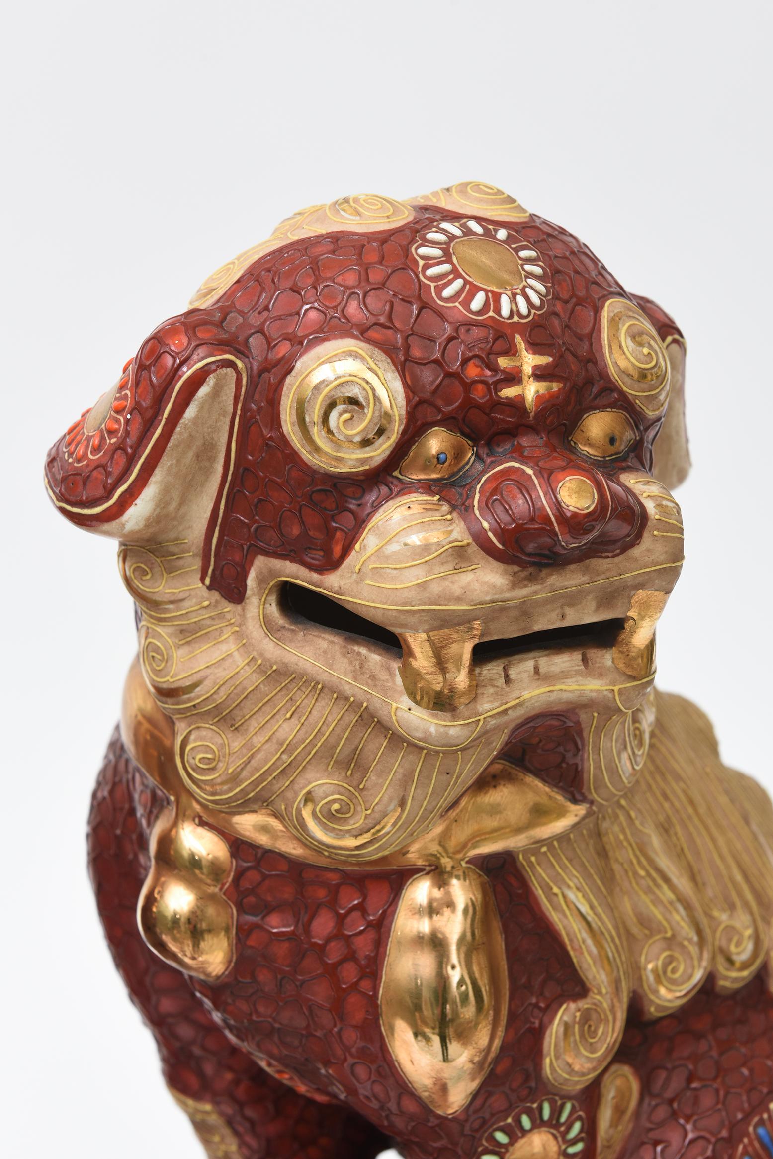 Vintage Rare Kutani Japan Hand Painted Porcelain, 22 Karat Gold Foo Dogs MCM im Angebot 3
