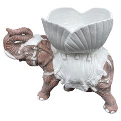 Vintage Rare Large Italian Natural & White Glazed Terra Cotta Elephant Planter