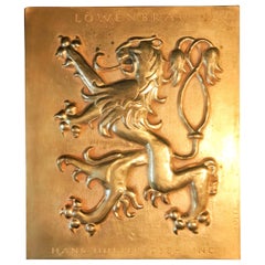 Used Rare Lowenbrau Rampant Lion Plaque, Copper Bronze, Signed, Goetz