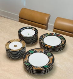 Vintage Rare Lynn Chase Animalia Jaguar Service de vaisselle pour 12 - Set of 36