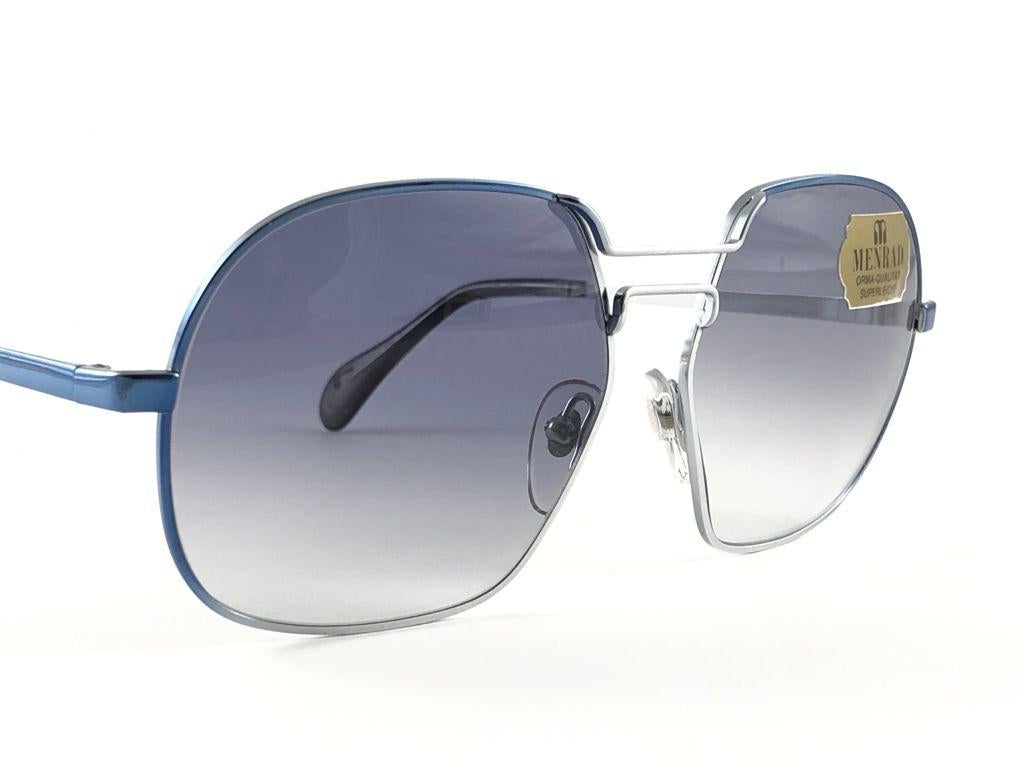 Gray Vintage Rare Menrad M608 Gradient Blue Metallic & Silver Frame 1970s Sunglasses For Sale