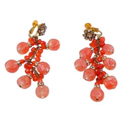 Vintage Rare Miriam Haskell Coral Glass Earrings 1950's