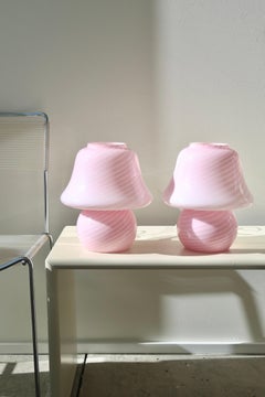 Vintage Rare Murano Vetri Bubble Gum Pink Swirl Mushroom Lamp