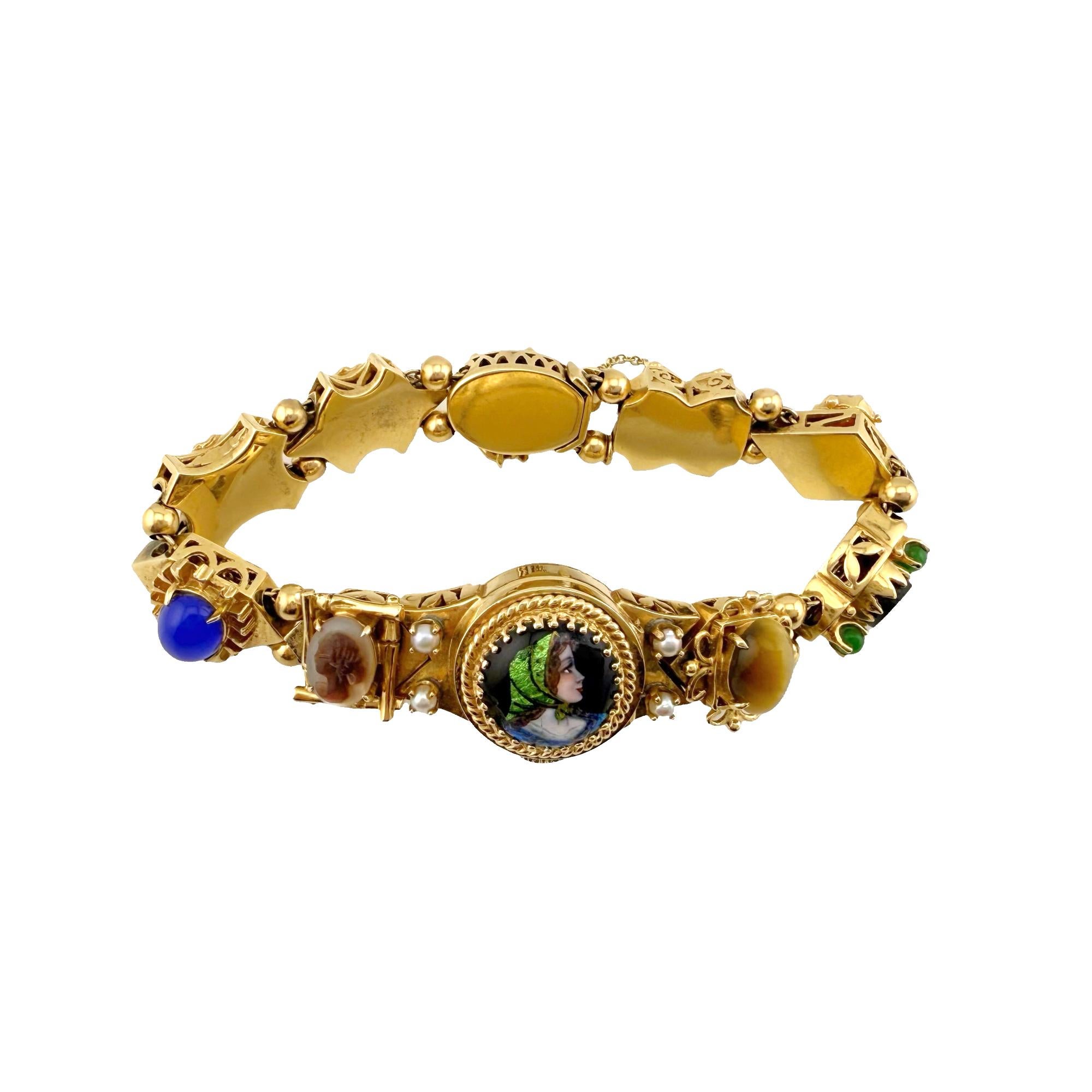 Femenino o masculino Reloj de pulsera OMEGA Vintage Raro Múltiples colgantes en varias piedras Oro de 14k en venta