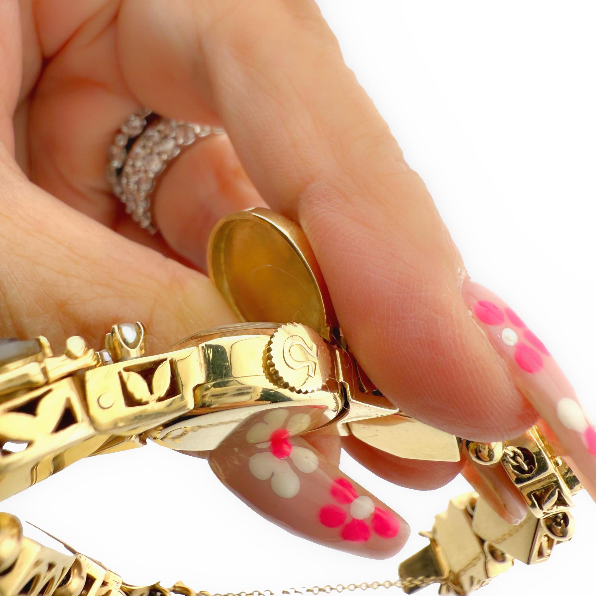 Reloj de pulsera OMEGA Vintage Raro Múltiples colgantes en varias piedras Oro de 14k en venta 3