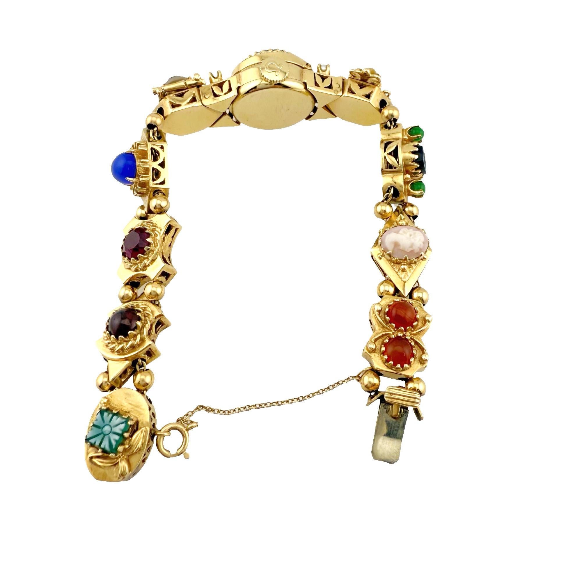 Reloj de pulsera OMEGA Vintage Raro Múltiples colgantes en varias piedras Oro de 14k en venta 4