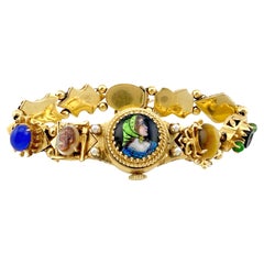 Vintage Rare OMEGA Slide Wristwatch Multiple Charms in Various Stones 14k Gold
