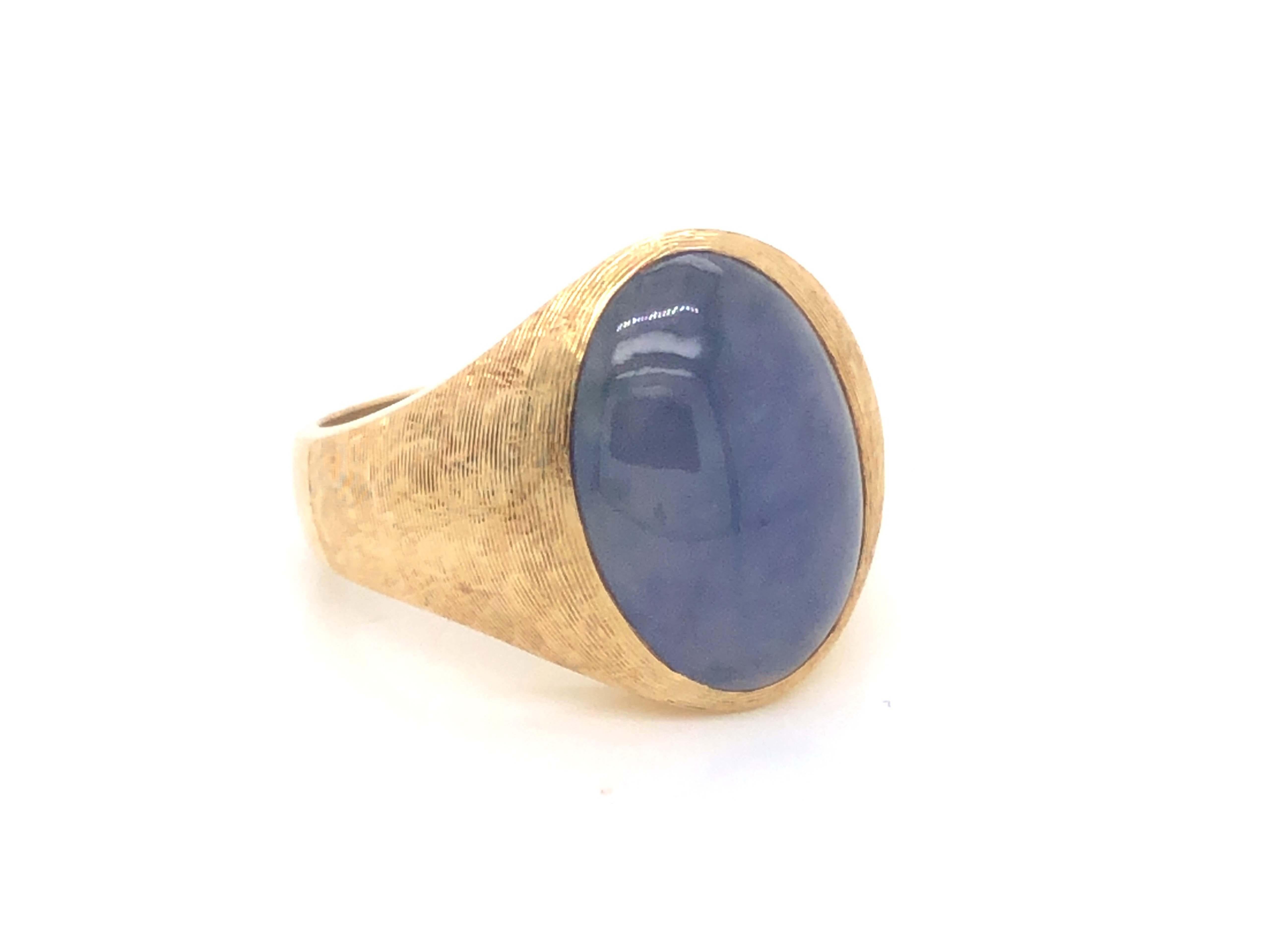 Modern Vintage Rare Oval Cabochon Purple Blue Jade Ring - 14k Yellow Gold