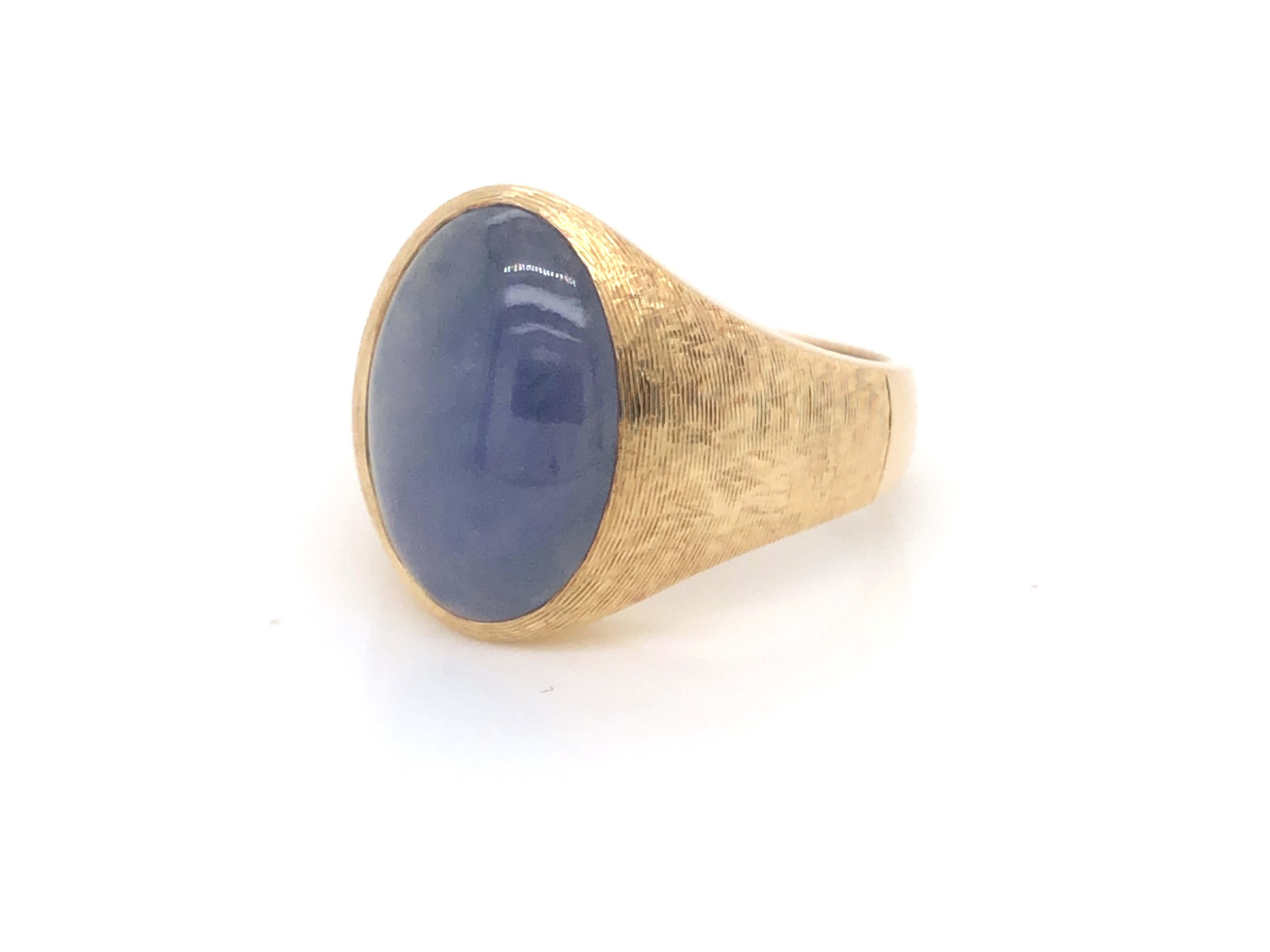Oval Cut Vintage Rare Oval Cabochon Purple Blue Jade Ring - 14k Yellow Gold