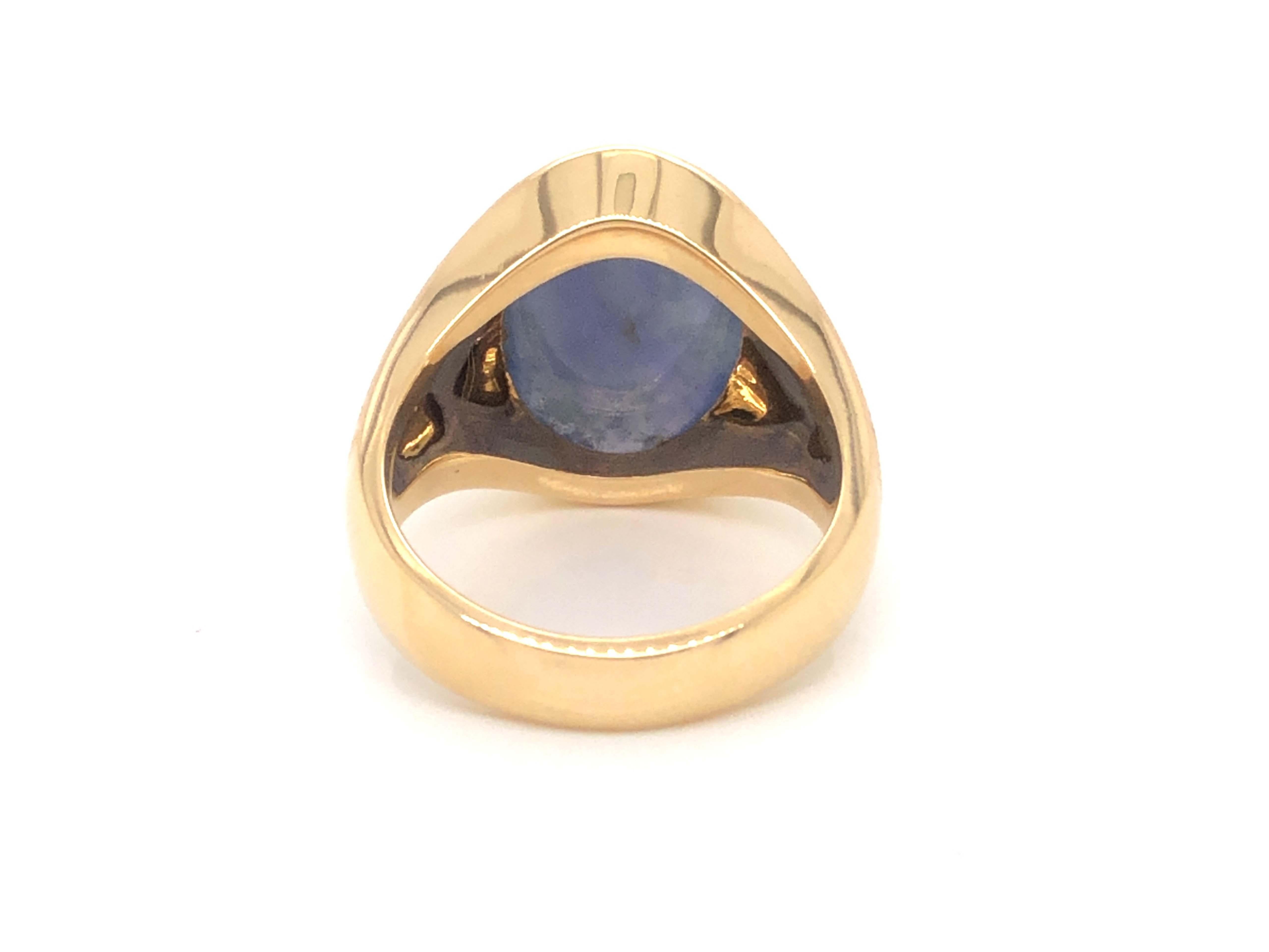 Vintage Rare Oval Cabochon Purple Blue Jade Ring - 14k Yellow Gold 1