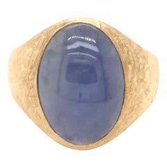 Vintage Rare Oval Cabochon Purple Blue Jade Ring - 14k Yellow Gold