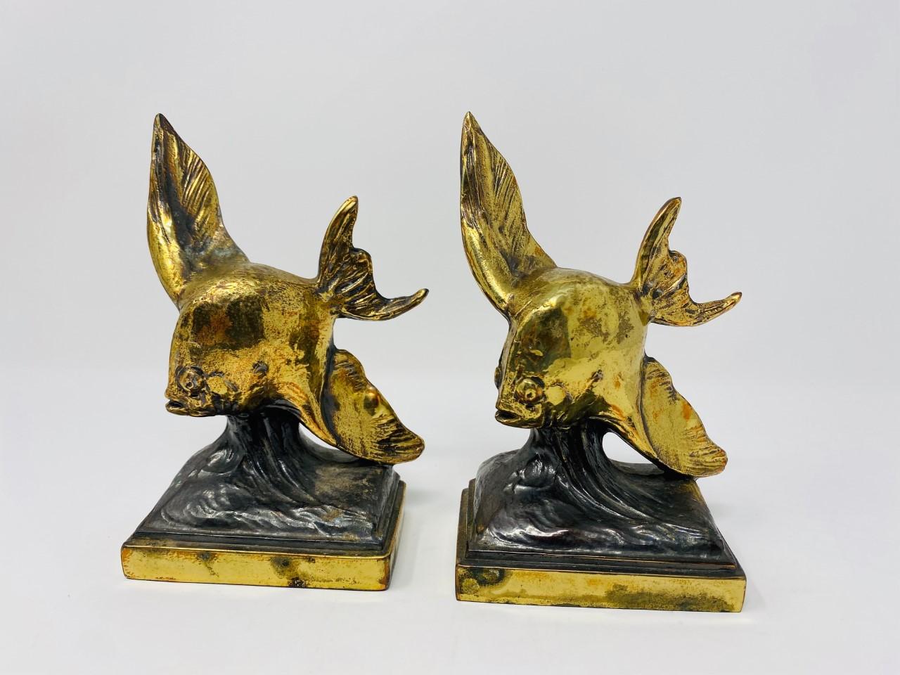 Vintage Rare Pair of Brass Flying Fish Bookends, 1930s For Sale 3