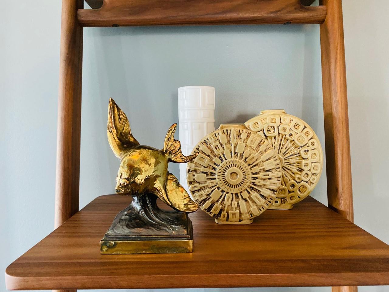 Cast Vintage Rare Pair of Brass Flying Fish Bookends, 1930s For Sale