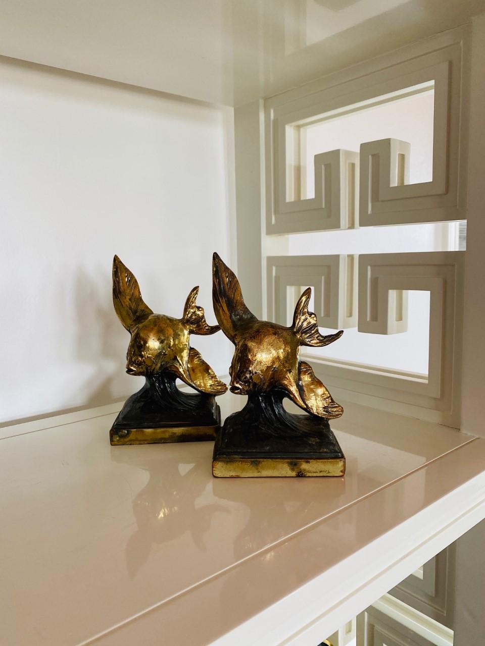 Vintage Rare Pair of Brass Flying Fish Bookends, 1930s In Good Condition For Sale In San Diego, CA