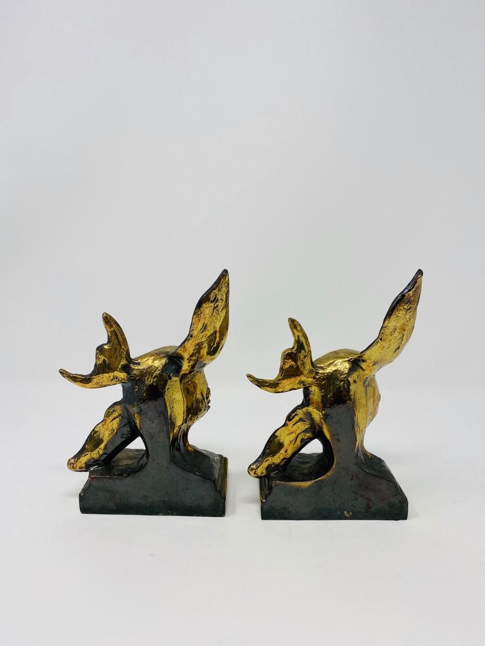 Vintage Rare Pair of Brass Flying Fish Bookends, 1930s For Sale 1