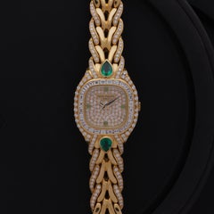 Vintage Rare Patek Philippe La Flamme Model 4806 Emeralds and Diamonds
