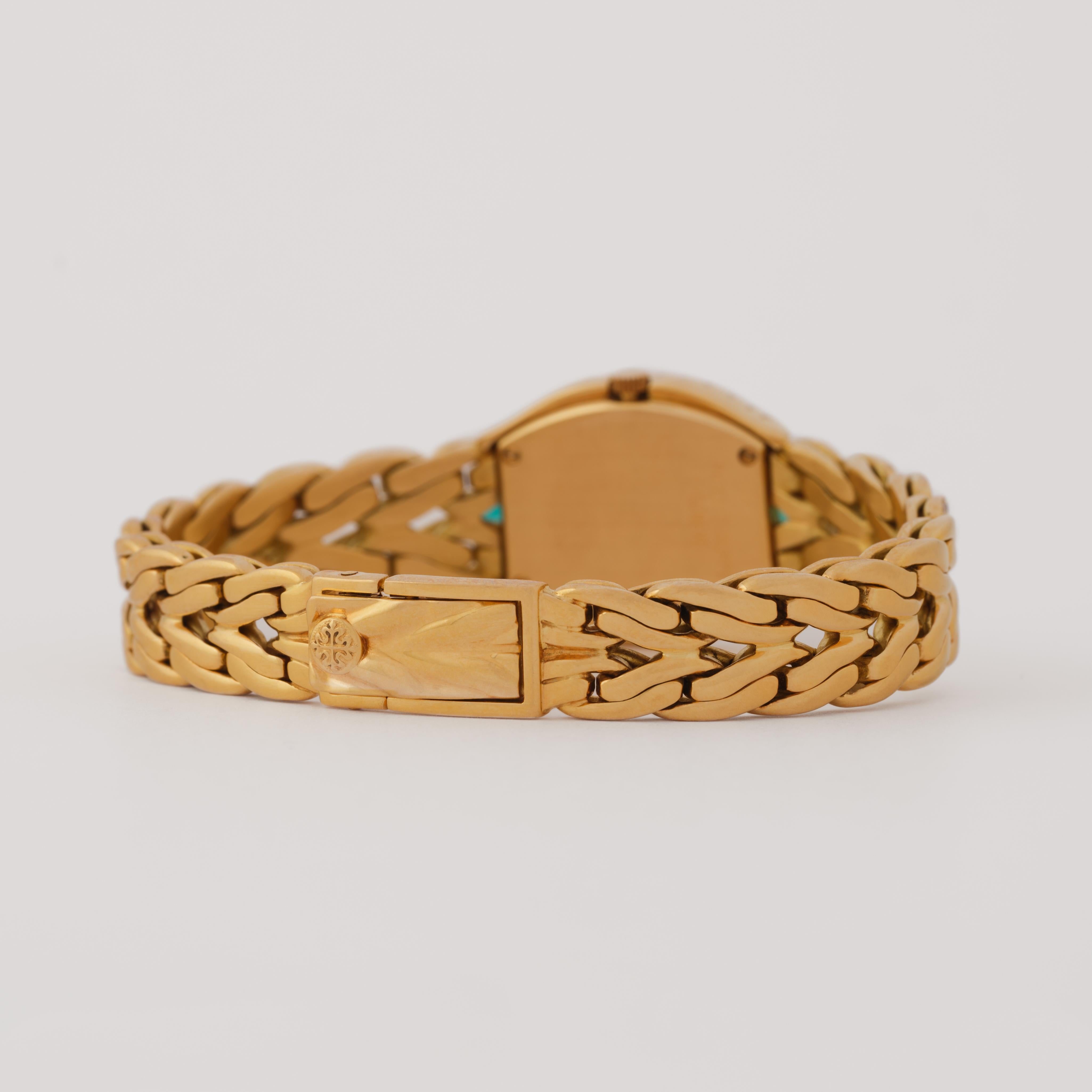 Vintage Rare Patek Philippe La Flamme Model 4806 Smaragde und Diamanten für Damen oder Herren im Angebot