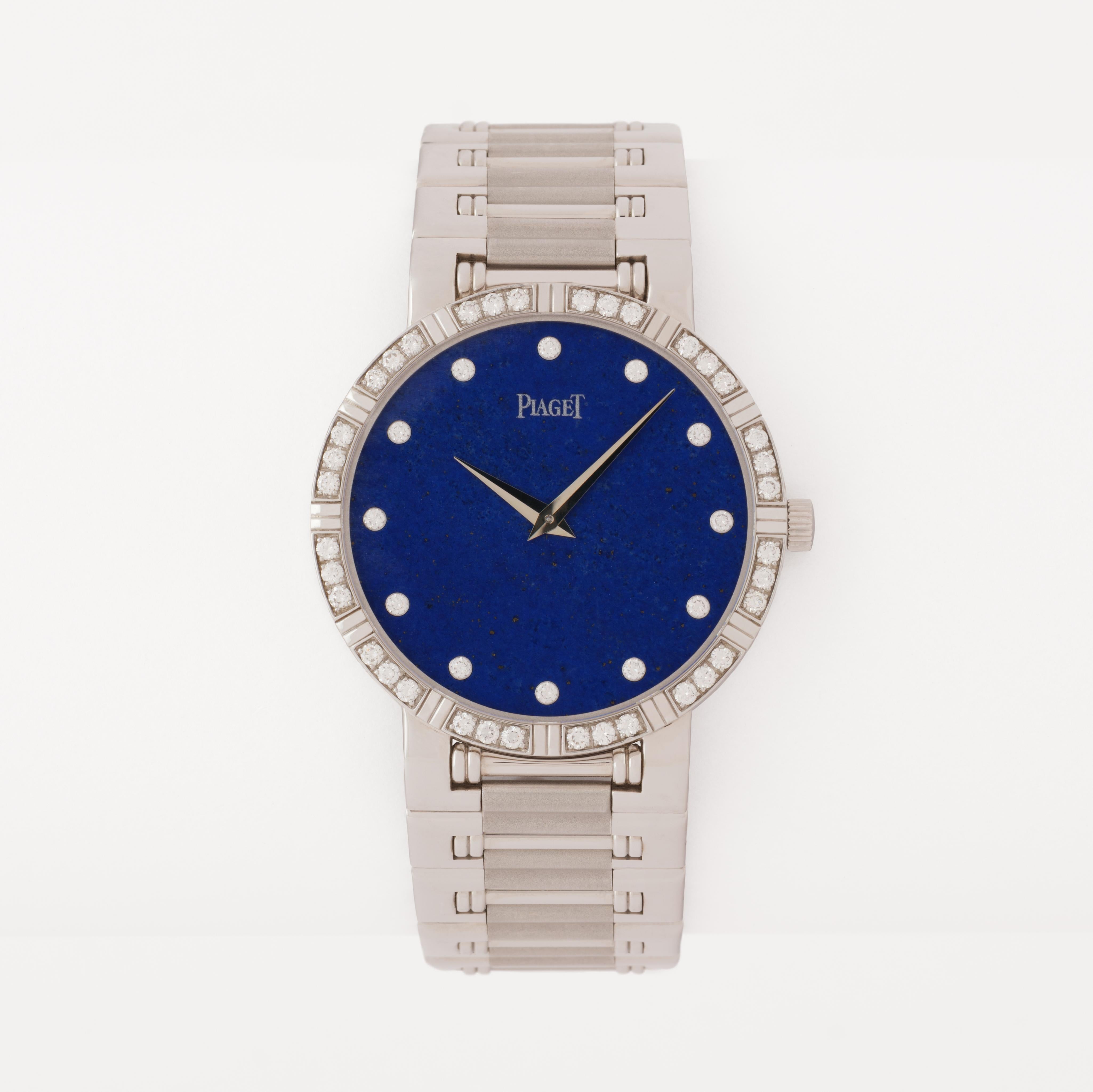 Modern Vintage Rare Piaget Dancer Model 94024 K81  18 Karat White Gold Lapis Dial