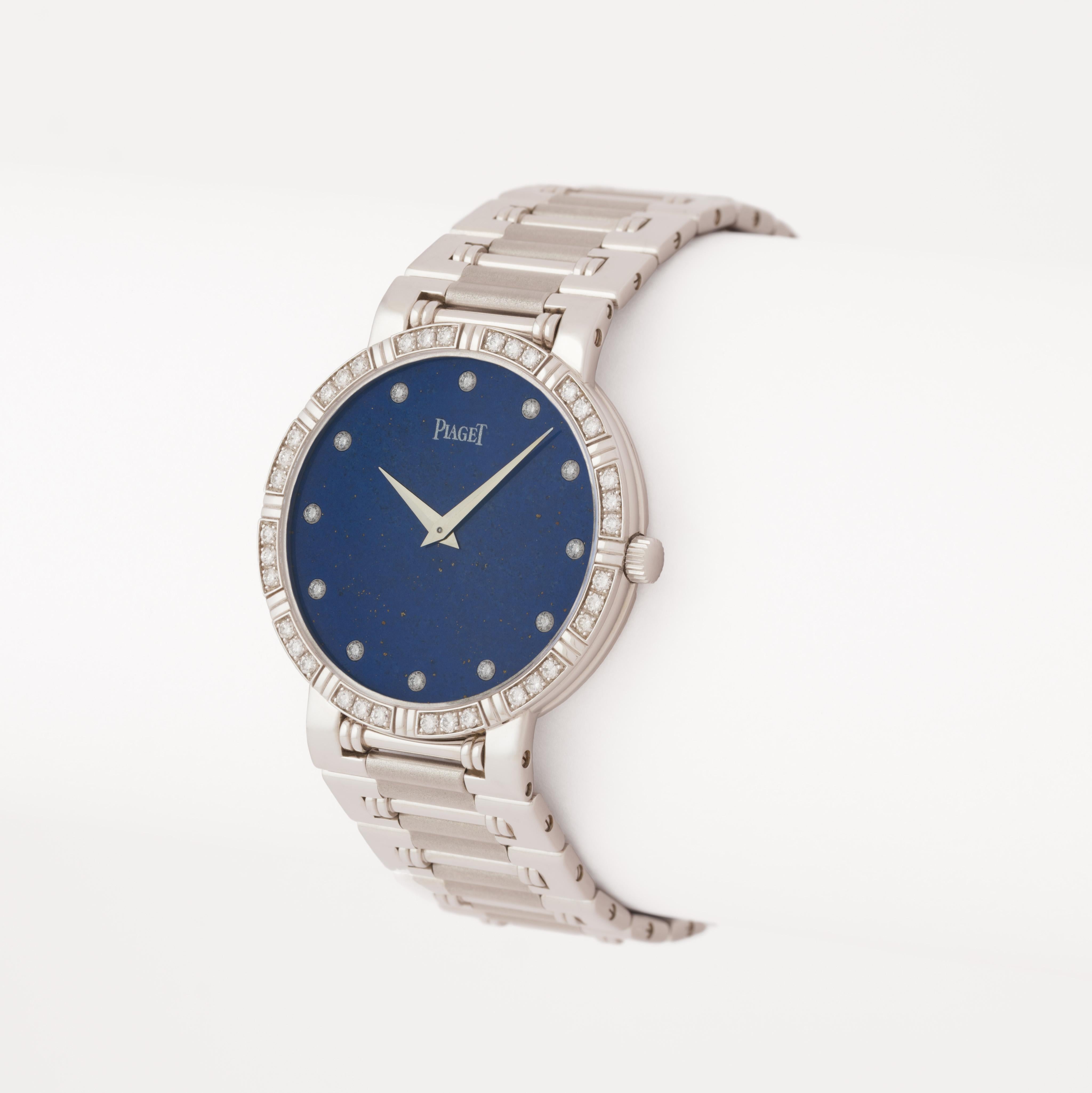 Brilliant Cut Vintage Rare Piaget Dancer Model 94024 K81  18 Karat White Gold Lapis Dial