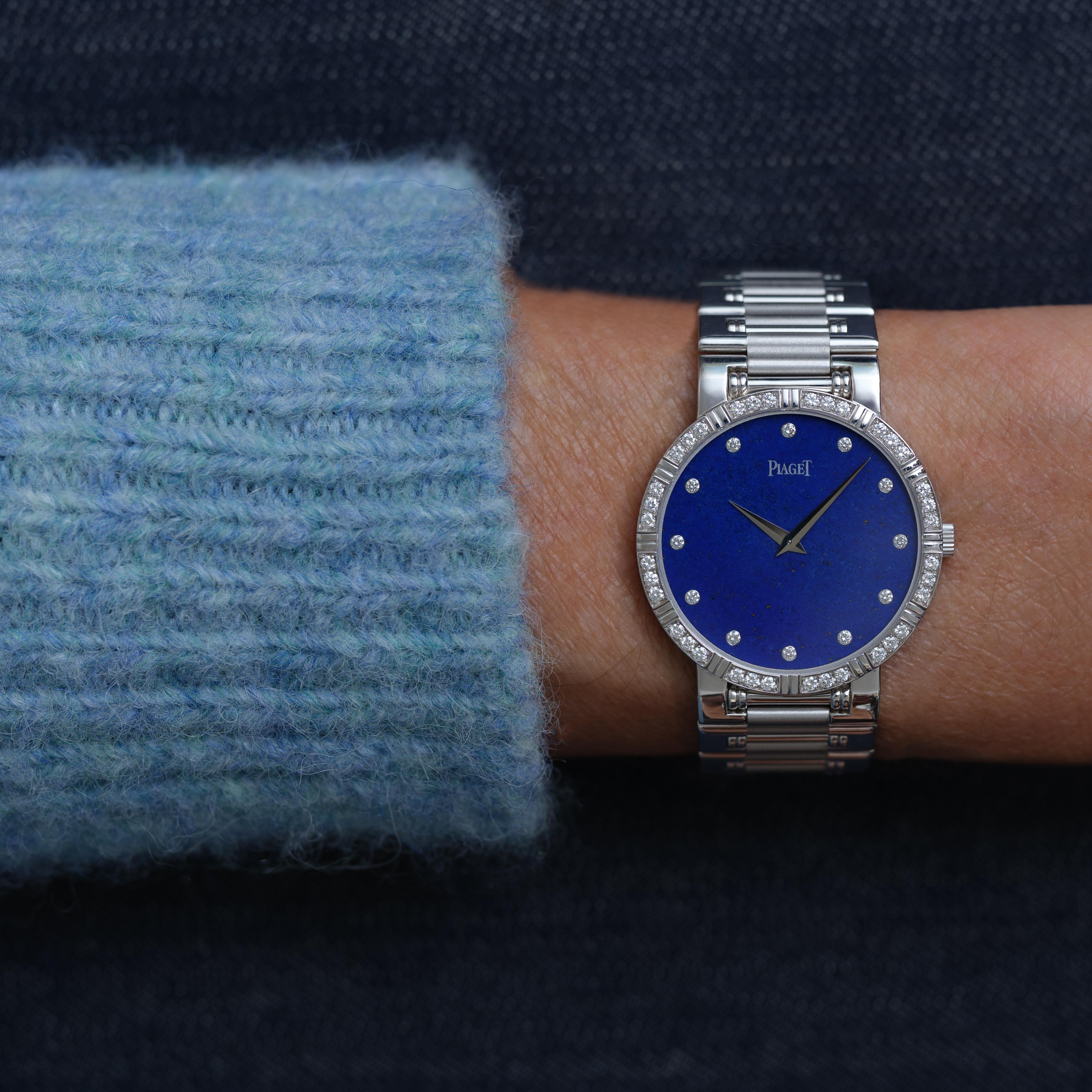 Vintage Rare Piaget Dancer Model 94024 K81  18 Karat White Gold Lapis Dial 3