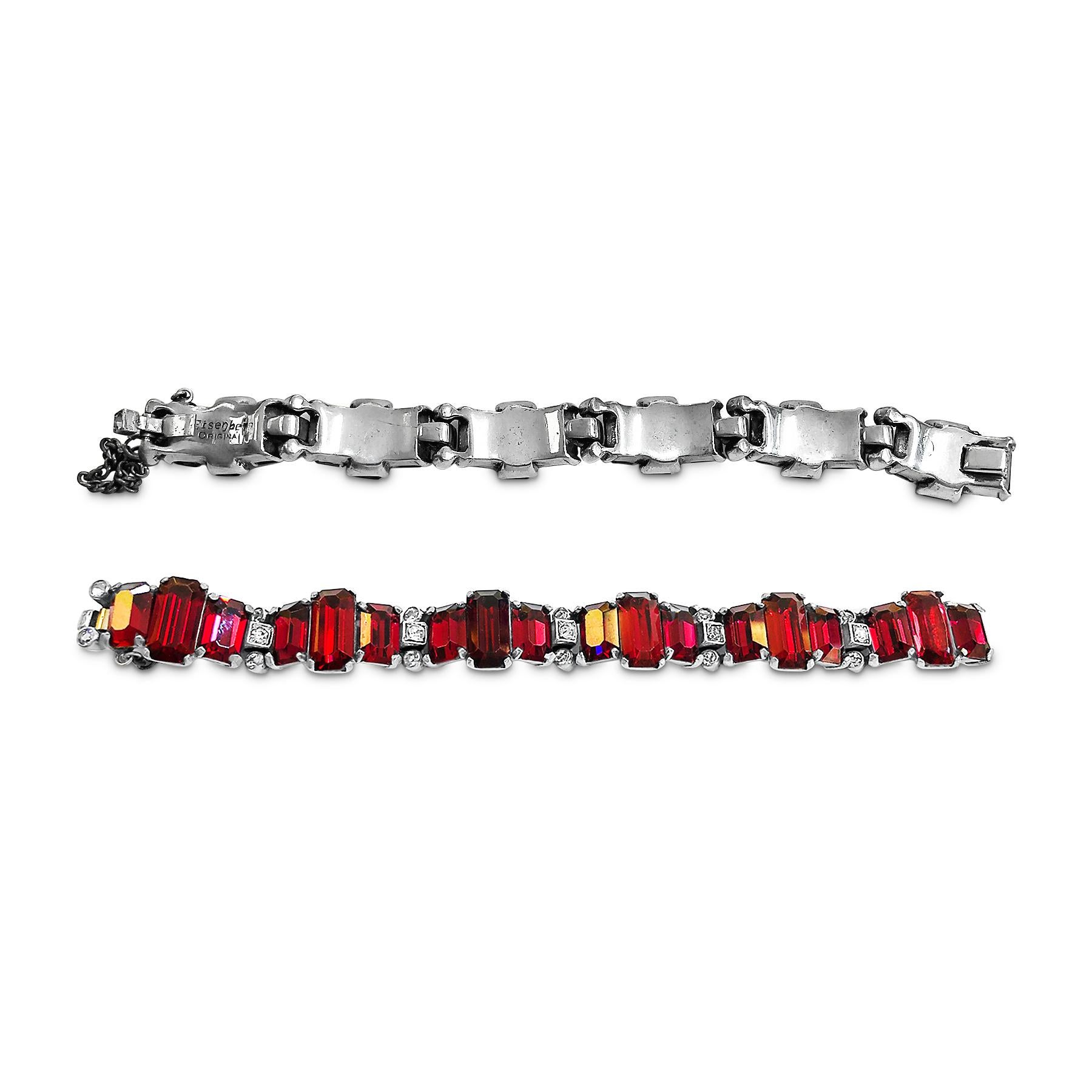 Contemporary Vintage Rare Piece Eisenberg Bracelet Red and White Crystals For Sale