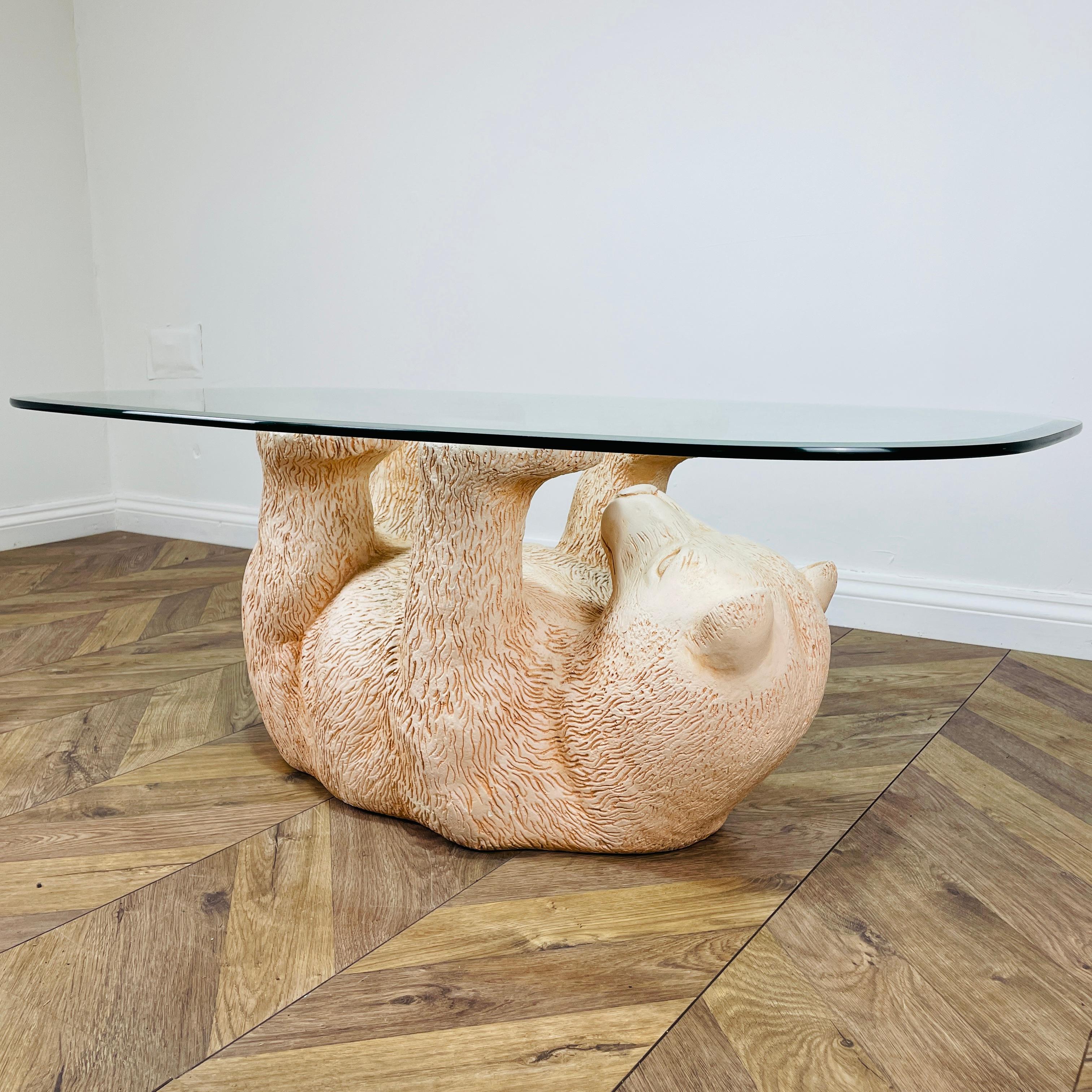 Vintage Rare Polar Bear + Glass Top Coffee Table, 1970s 1