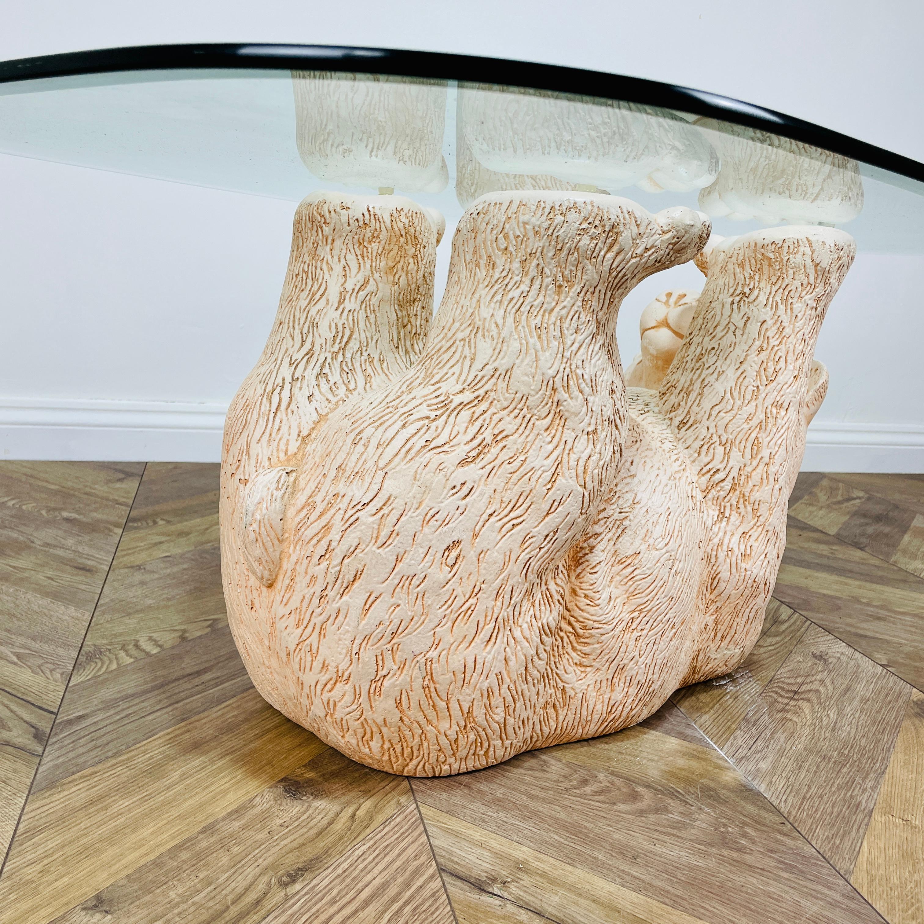 bear coffee table with glass top