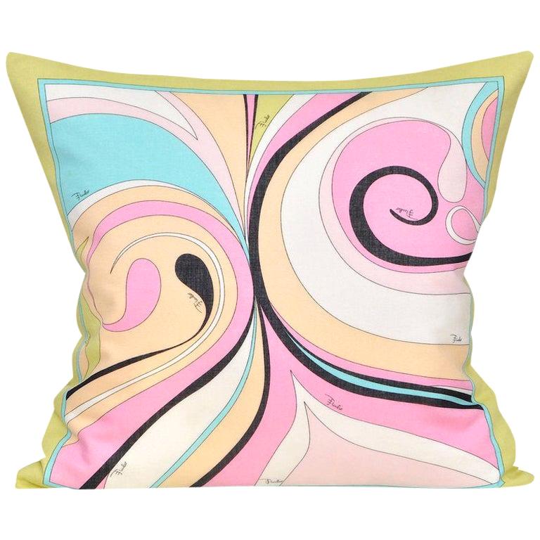 Vintage Rare Pucci Geometric Fabric Irish Linen Cushion Pillow Pink Yellow Blue