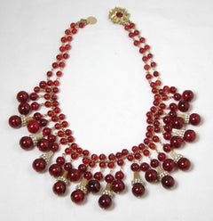 Vintage Rare Red Czech Glass Dangling Necklace