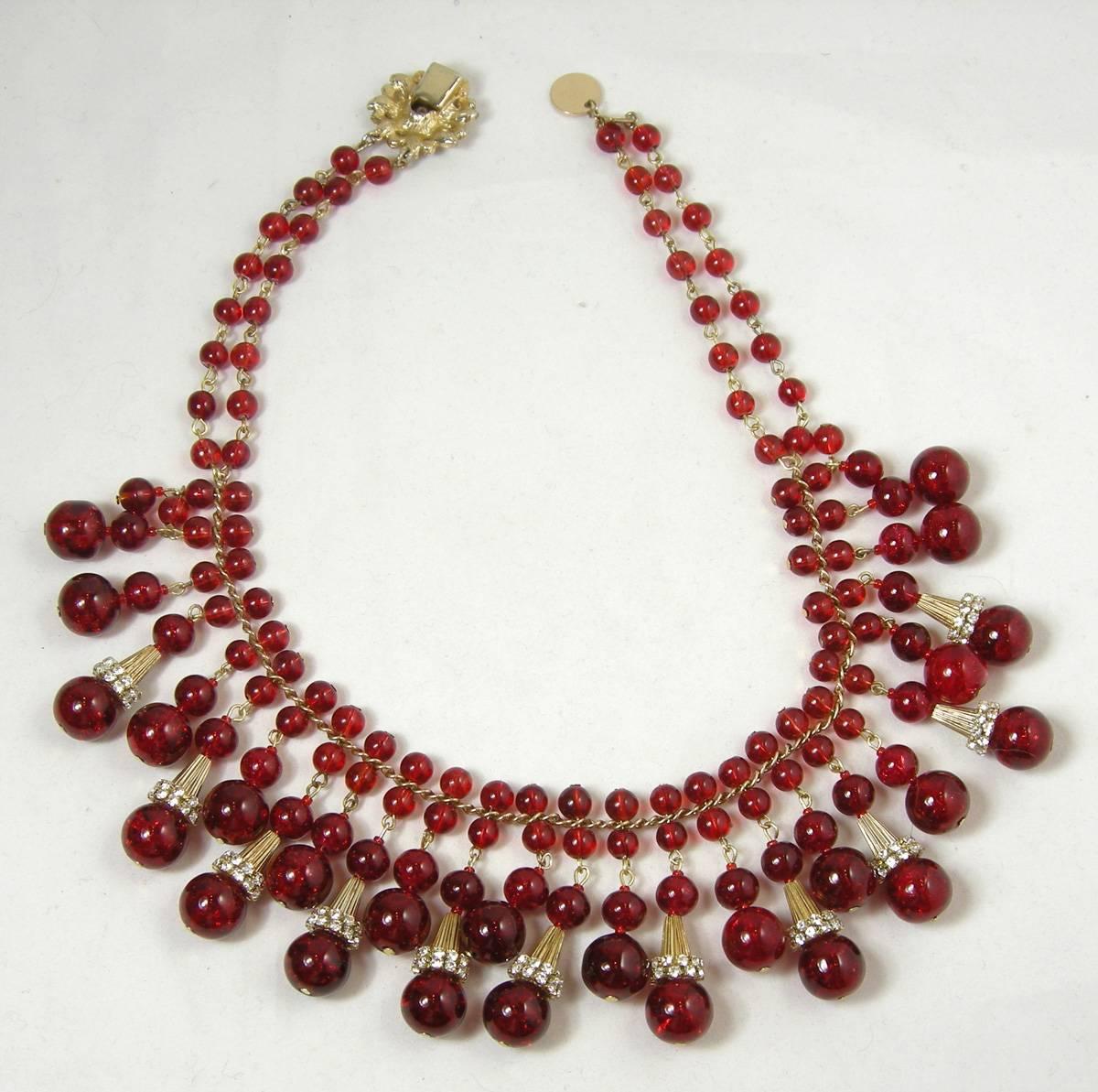 vintage red glass bead necklace